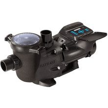 A black pool pump with blue lights on it.