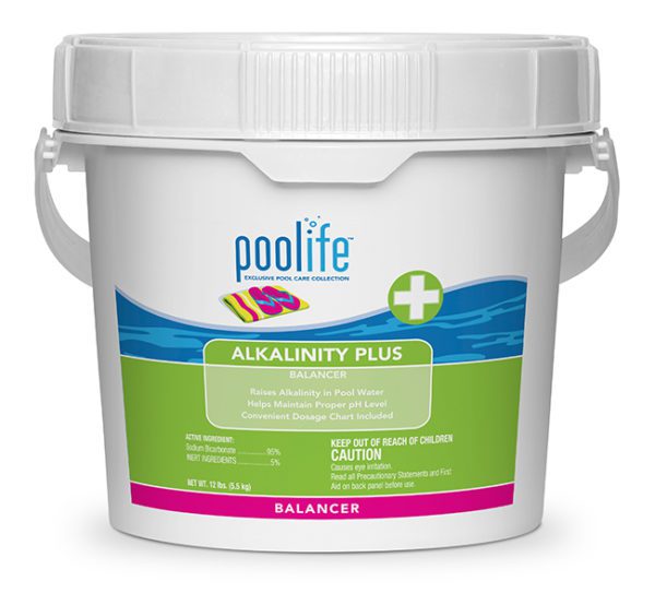 A tub of poolife alkalinity plus